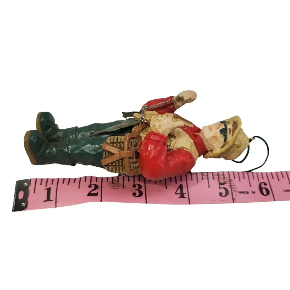 Vintage Fisherman Christmas Ornament Wood Hand Carved NEW OS Grandpa Dad